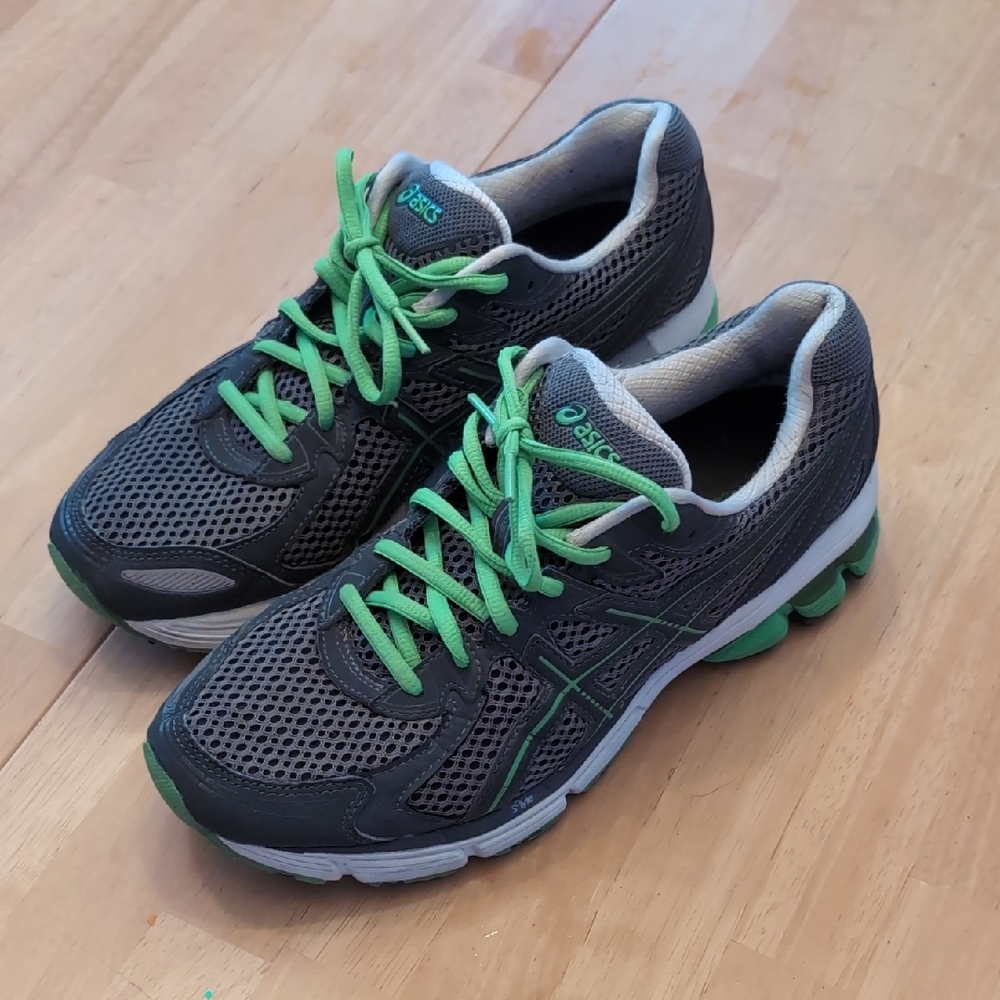 Asics Gray and Green Women's Athletic Running Shoes